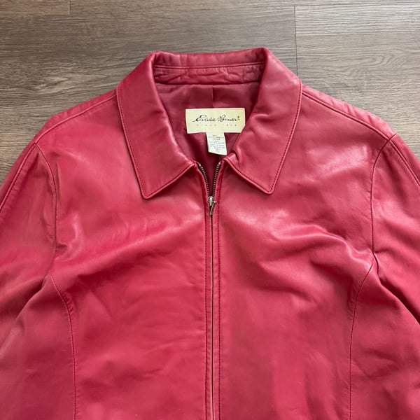 Vintage Eddie Bauer Womens Jacket Leather Lambskin Red XL Tall Rare