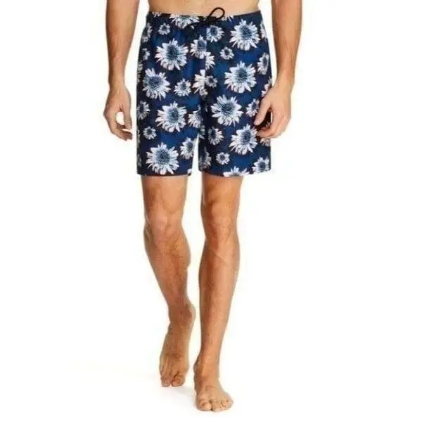 Tallia Sport Men Navy Floral Print Swim