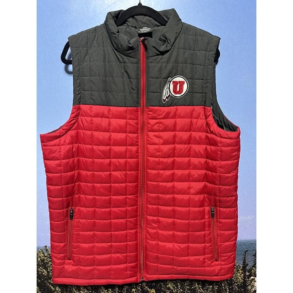 UNIVERSITY OF UTAH UTE Vest Men’s XL Red Puffer Sleeveless Colosseum Pockets