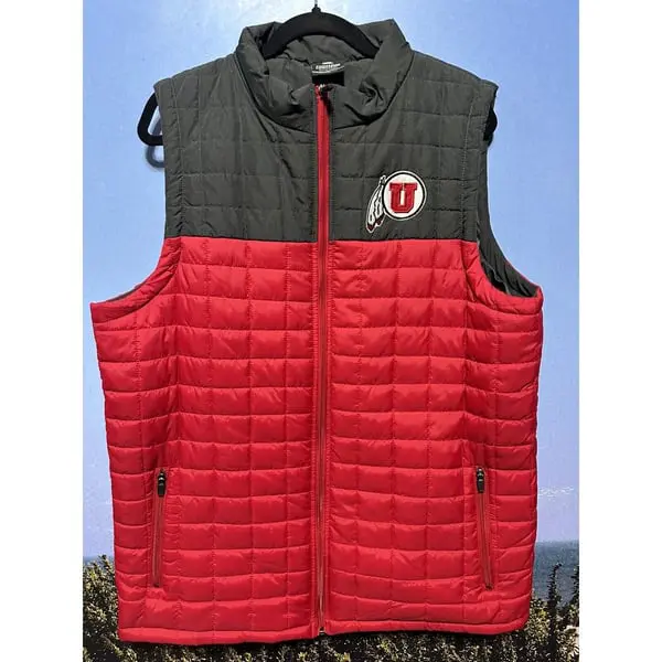 UNIVERSITY OF UTAH UTE Vest Men's XL Red Puffer Sleeveless Colosseum Pockets
