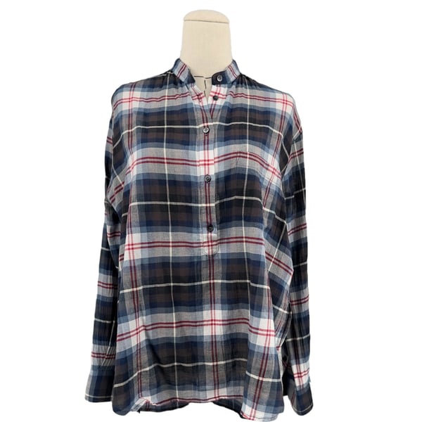 Madewell Collarless Popover Tunic Womens Size Small Wheaton Plaid Long Sleeve