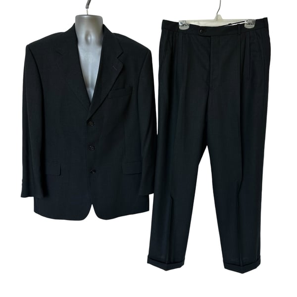 Vintage Jack Victor Suit Blazer Dress Pants Black Blue Men’s Size 44 34×30