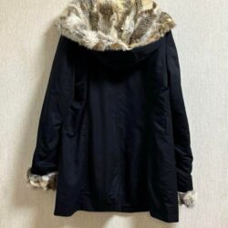 Loony Hooded Outer Jacket Coat with Rabbit Fur – Black