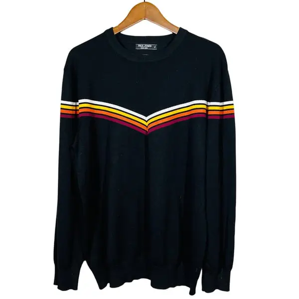 Paul Jones Knit Pullover Top Sweater Crewneck Soft Black Stripe - XL