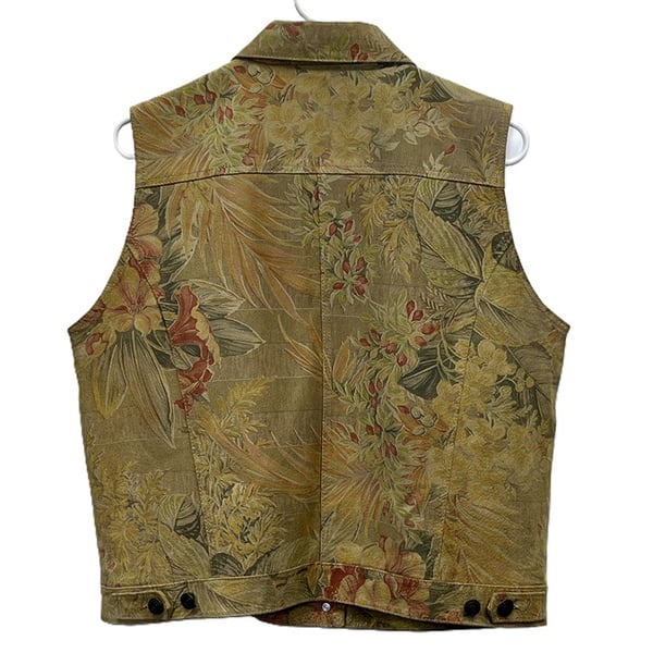 The Territory Ahead Womens Leather Floral Pattern Button Front Vest Large