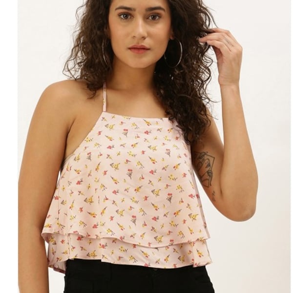 Forever 21 Pink SMALL Flounce Top Floral