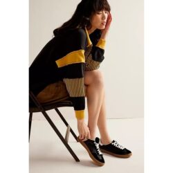 FREE PEOPLE Womens Clean Prep Polo Pullover Shirt Size S Black Yellow NWT