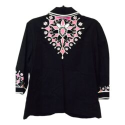 Bob Mackie Wearable Art Top Womens M Multicolored 3/4 Sleeves Floral Embroidered