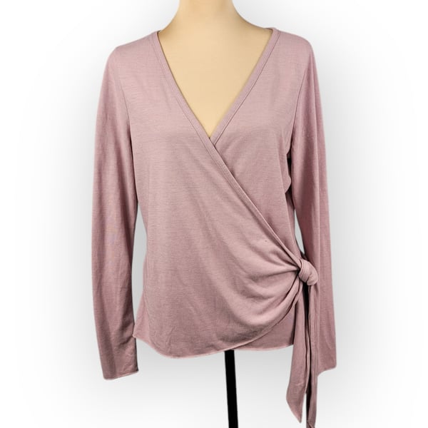 J.Jill Wrap Low V Neck Pink Top Size Large Balletcore Feminine Romantic Academia