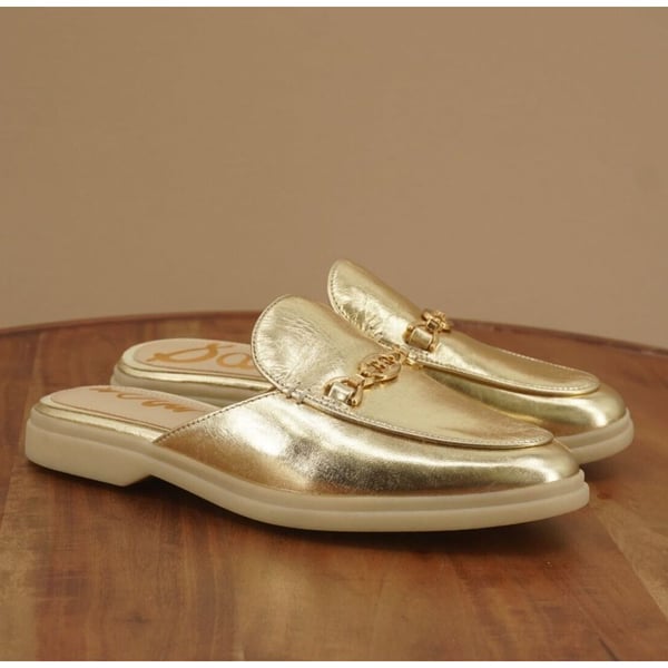 Sam Edelman Womens Kira Mules Slip on Shoes Chain Gold Leather Size 6M