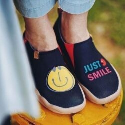 UIN Smiley Slip On Fashion Sneakers Casual Comfort Soft Shoes (Smiley- Black)