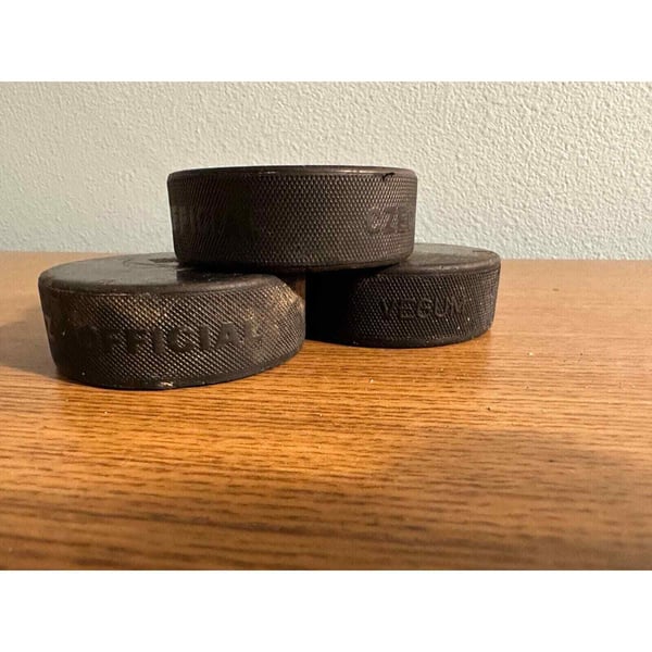 Three Official Black 2 Gufex 1 Vegum 6 oz Ice Hockey Pucks