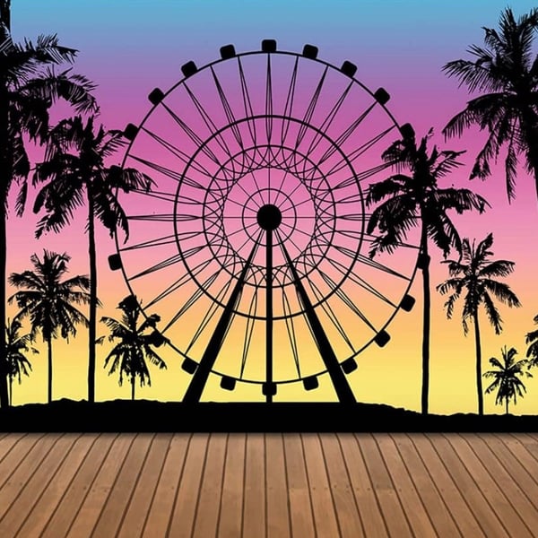 Ferris wheel Sunset Palm Tree Beach Backdrop Photo Booth Background Party 7×5 ft