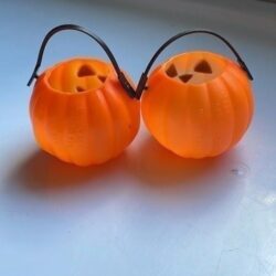 2 small Halloween Jack O Lante