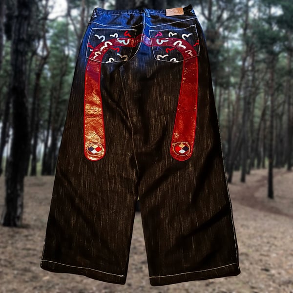 rare evisu jeans big m daicock denim all over design