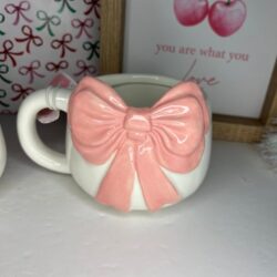 Pink Bow Mugs, set of 2