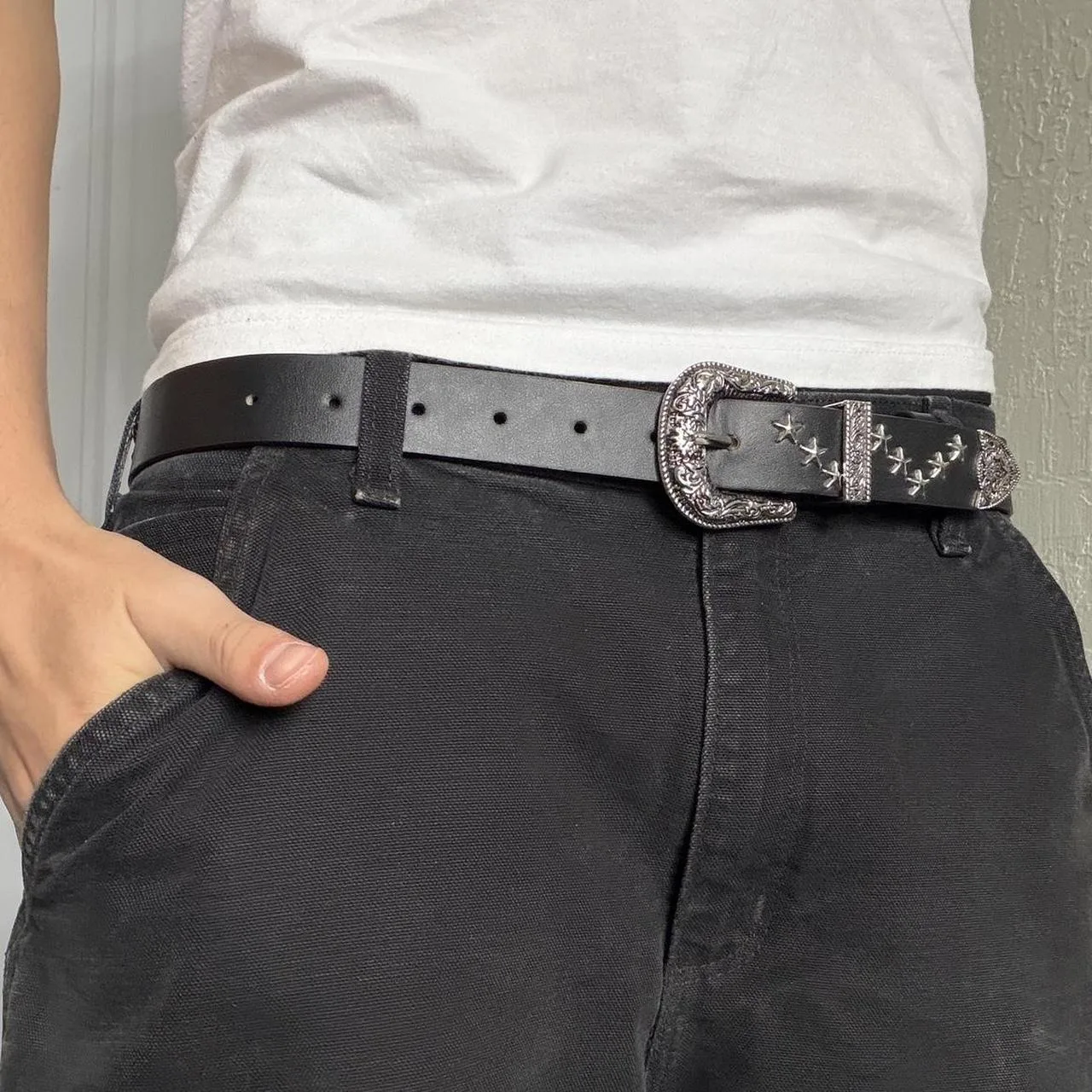 Men's Black and Grey Belt - Image 2