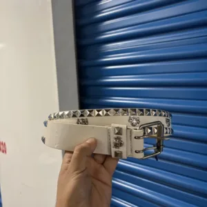 Men's White and Silver Belt