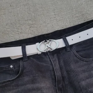 Men's White and Silver Belt