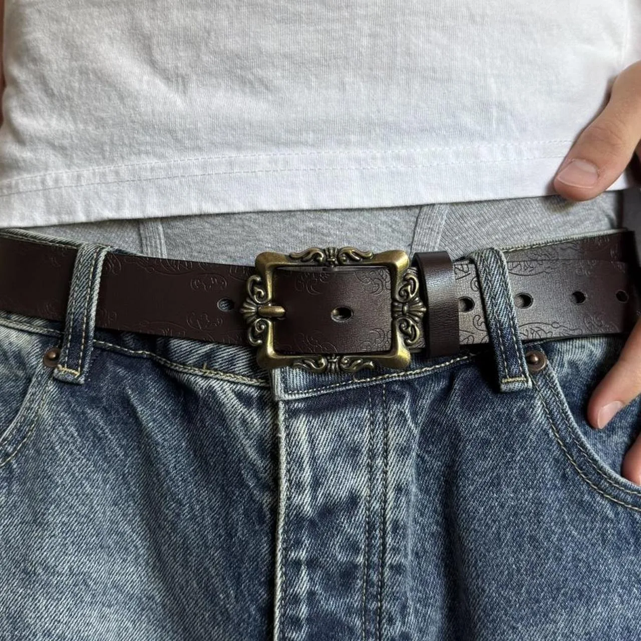Men's Brown and Gold Belt
