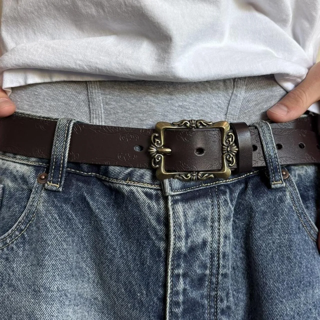 Men's Brown and Gold Belt - Image 8