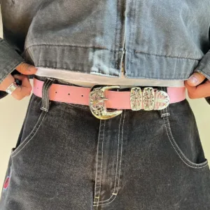 Men's Silver and Pink Belt