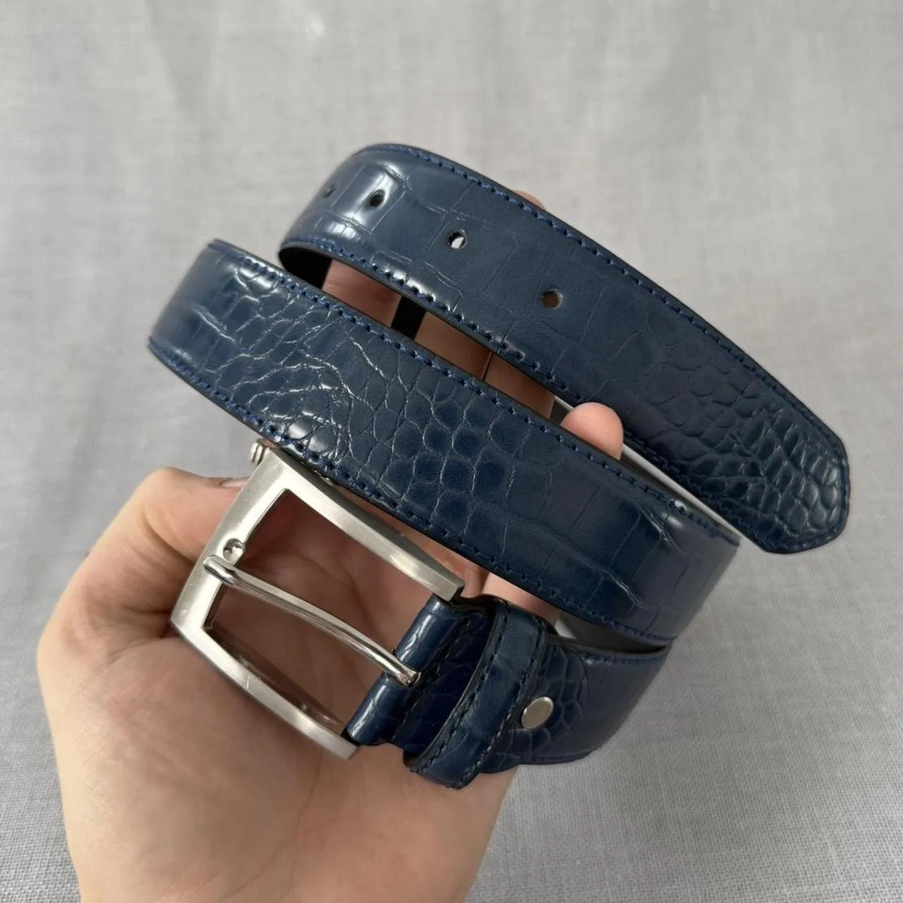 Men's Navy and Blue Belt - Image 3