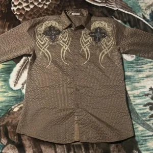 Men's Brown and Khaki Shirt