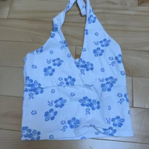 Hollister Co. Women's Blue and White Crop-top