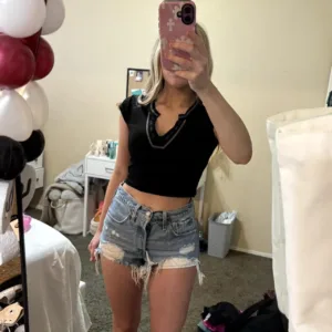 Women's Blue and Black Crop-top