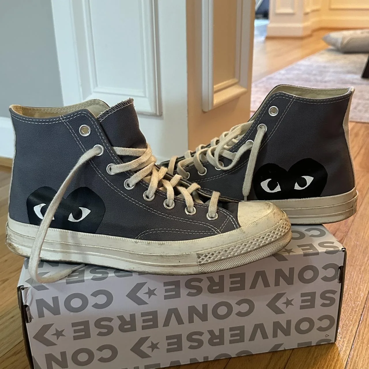 Comme des Garçons Men's Grey and Navy Trainers - Image 3