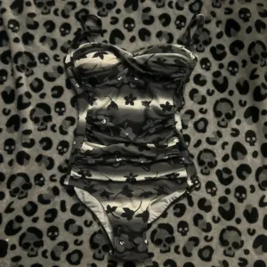 Women's Black and Green Swimsuit-one-piece