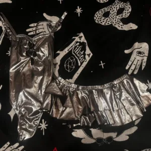 Dolls Kill Women's Silver and Black Swimsuit-one-piece