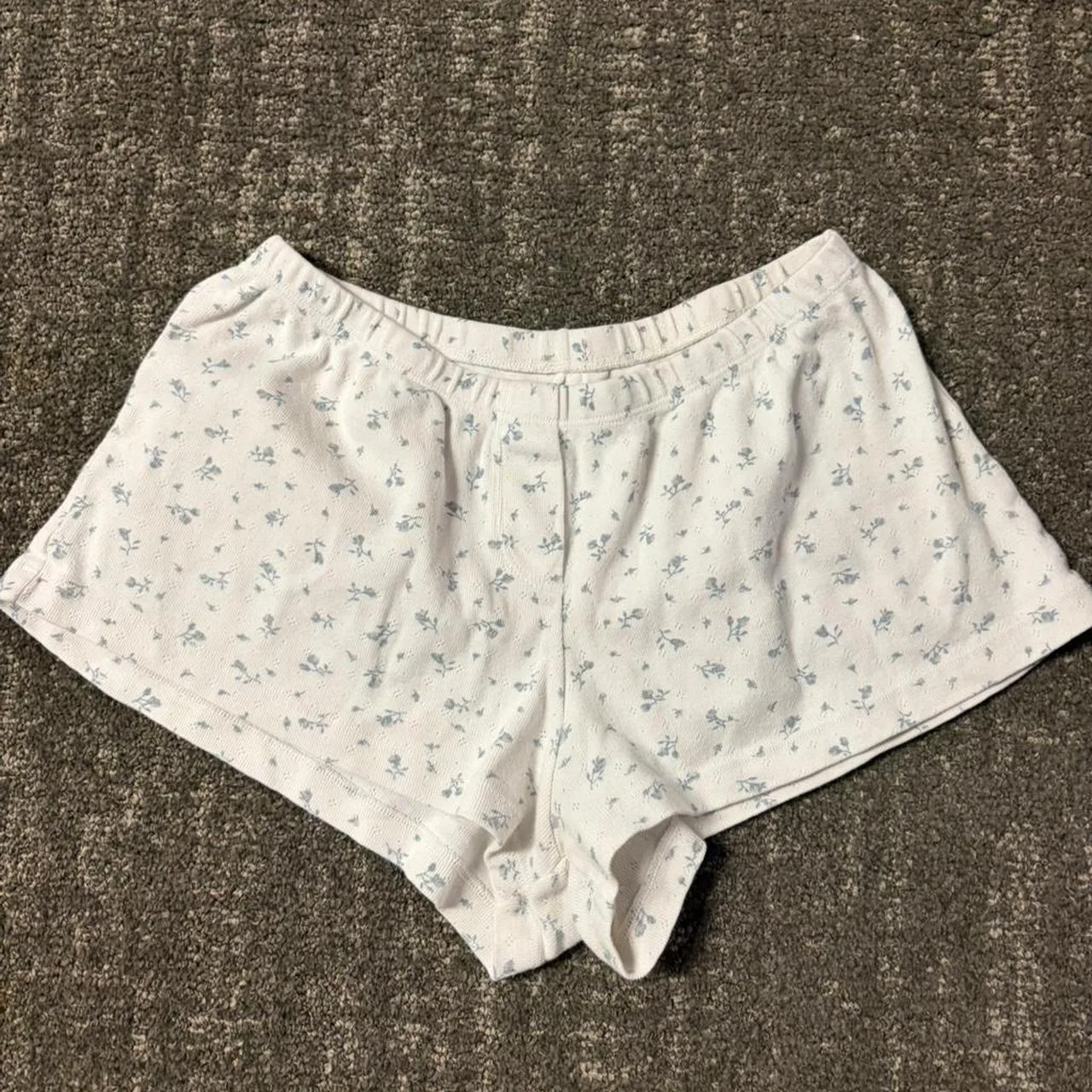 Brandy Melville Women's White and Blue Shorts