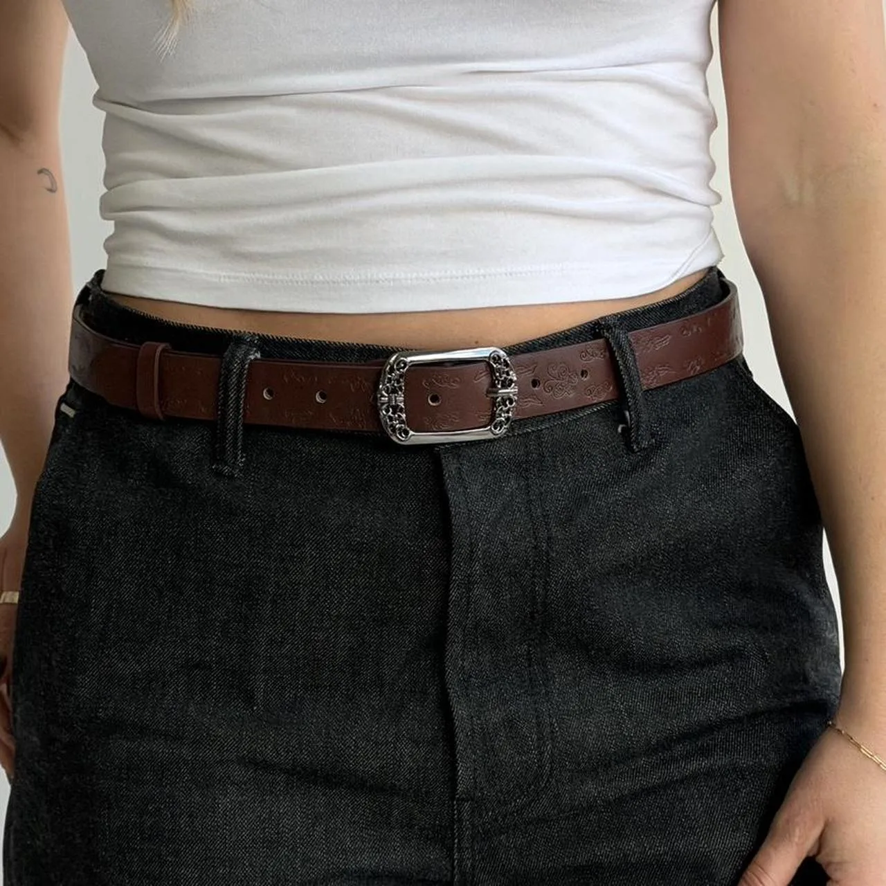 Women's White and Brown Belt