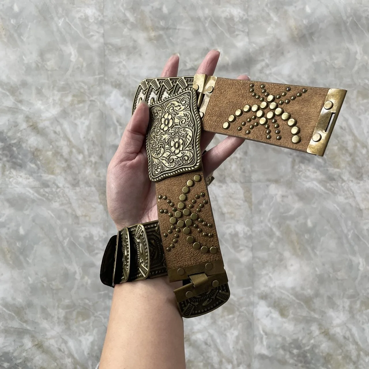 Women's Brown and Gold Belt