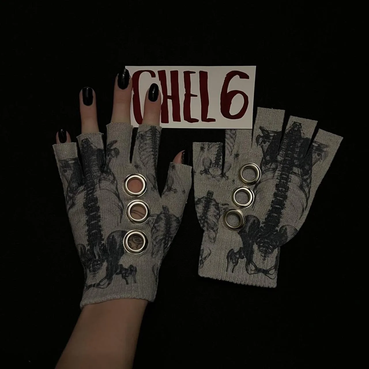 Women's Black and Grey Gloves