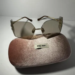 Miu Miu Women's Pink and Gold Sunglasses