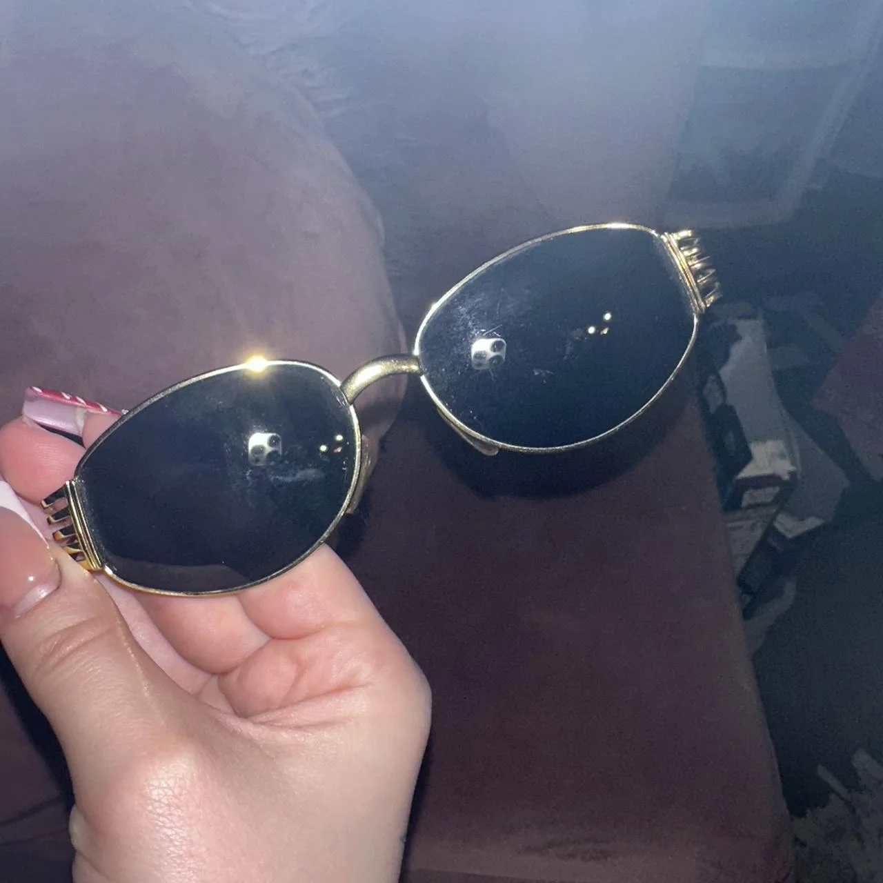 Women's Brown and Gold Sunglasses - Image 3