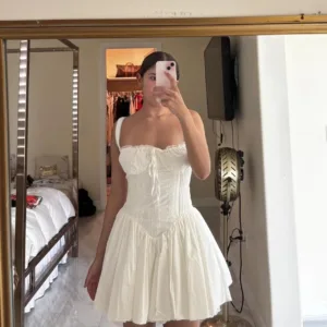 Women's White and Cream Dress