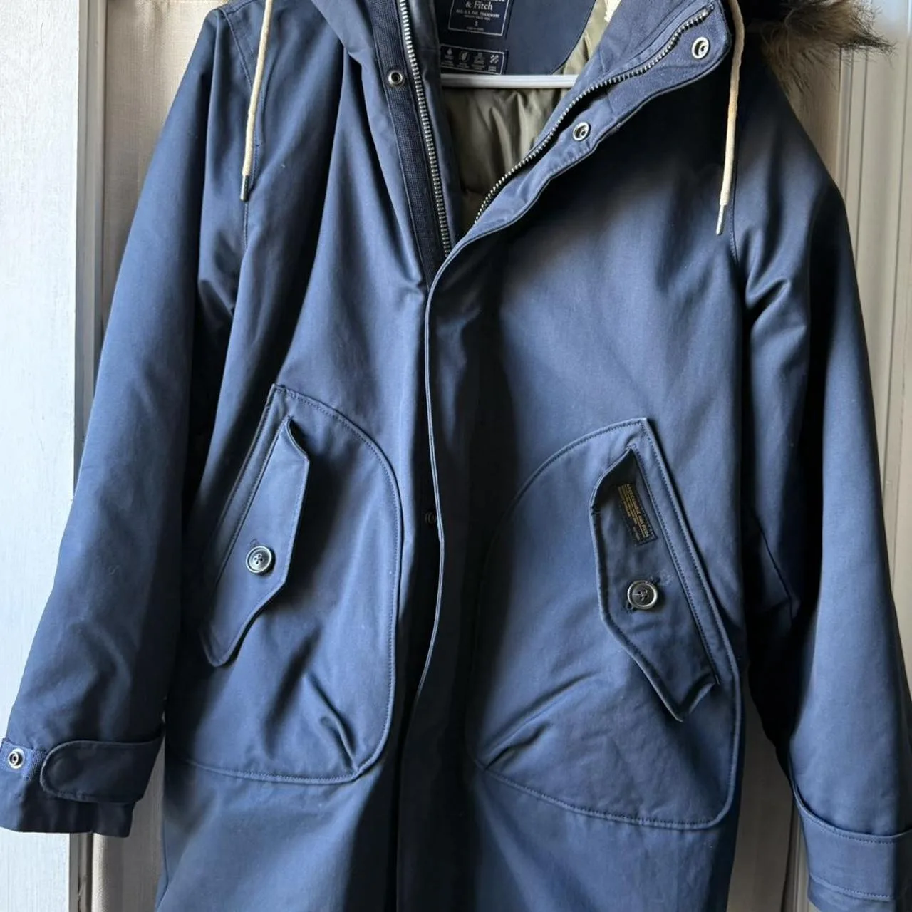 Abercrombie & Fitch Men's Navy and Blue Coat - Image 2